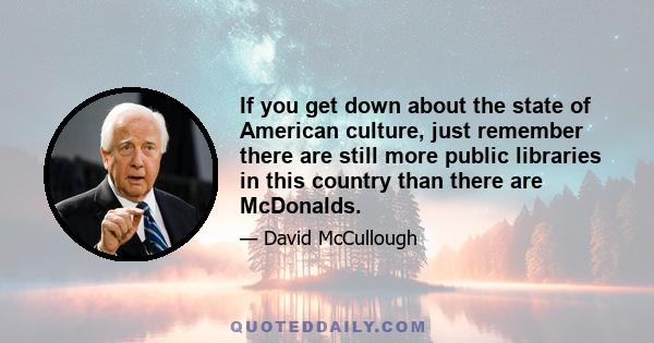 If you get down about the state of American culture, just remember there are still more public libraries in this country than there are McDonalds.