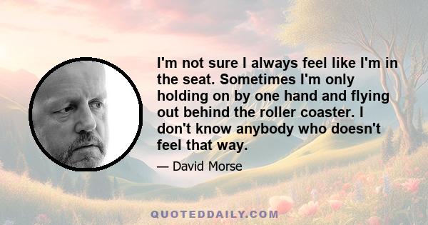 I'm not sure I always feel like I'm in the seat. Sometimes I'm only holding on by one hand and flying out behind the roller coaster. I don't know anybody who doesn't feel that way.