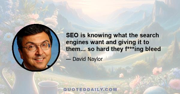 SEO is knowing what the search engines want and giving it to them... so hard they f***ing bleed