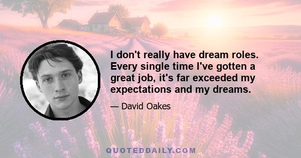 I don't really have dream roles. Every single time I've gotten a great job, it's far exceeded my expectations and my dreams.