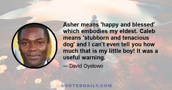 Asher means 'happy and blessed' which embodies my eldest. Caleb means 'stubborn and tenacious dog' and I can't even tell you how much that is my little boy! It was a useful warning.