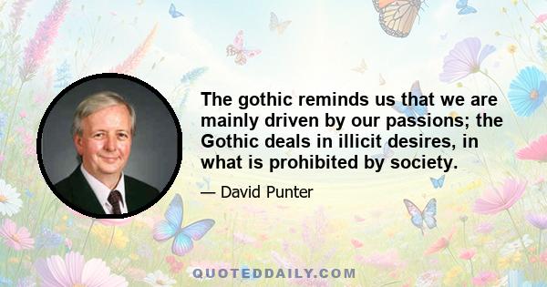 The gothic reminds us that we are mainly driven by our passions; the Gothic deals in illicit desires, in what is prohibited by society.