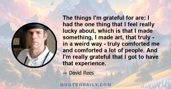 The things I'm grateful for are: I had the one thing that I feel really lucky about, which is that I made something, I made art, that truly - in a weird way - truly comforted me and comforted a lot of people. And I'm