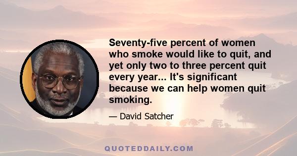 Seventy-five percent of women who smoke would like to quit, and yet only two to three percent quit every year... It's significant because we can help women quit smoking.