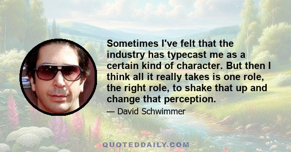 Sometimes I've felt that the industry has typecast me as a certain kind of character. But then I think all it really takes is one role, the right role, to shake that up and change that perception.