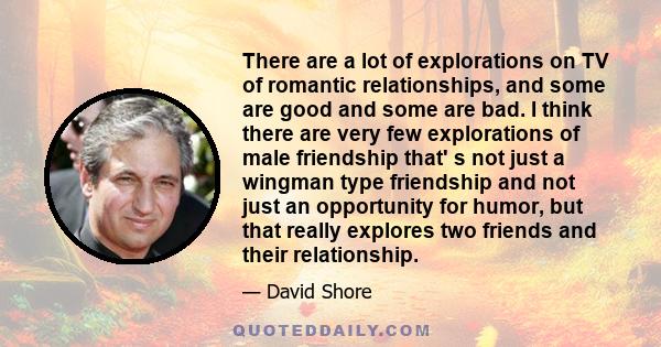 There are a lot of explorations on TV of romantic relationships, and some are good and some are bad. I think there are very few explorations of male friendship that' s not just a wingman type friendship and not just an