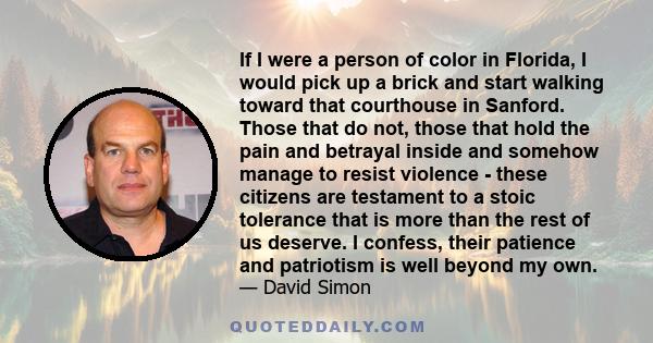 If I were a person of color in Florida, I would pick up a brick and start walking toward that courthouse in Sanford. Those that do not, those that hold the pain and betrayal inside and somehow manage to resist violence