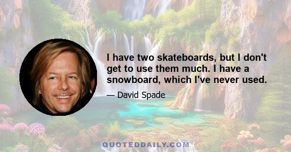 I have two skateboards, but I don't get to use them much. I have a snowboard, which I've never used.