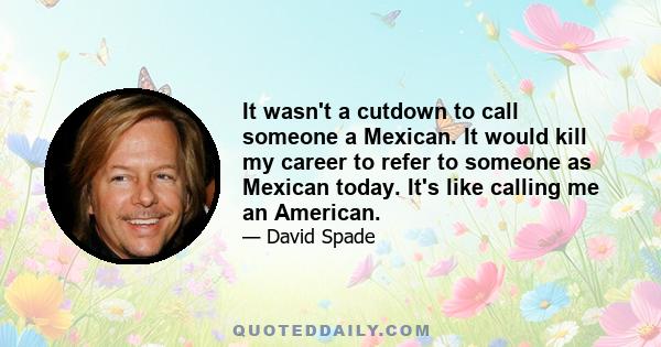 It wasn't a cutdown to call someone a Mexican. It would kill my career to refer to someone as Mexican today. It's like calling me an American.