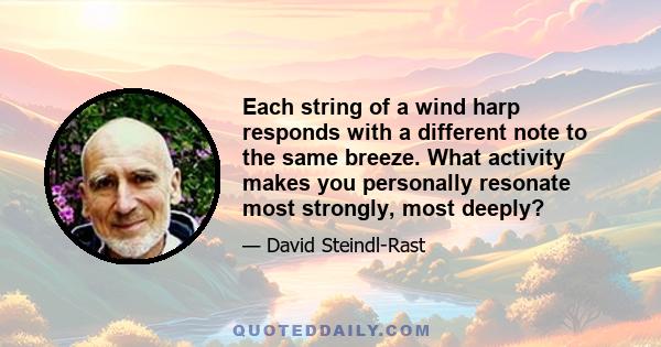 Each string of a wind harp responds with a different note to the same breeze. What activity makes you personally resonate most strongly, most deeply?