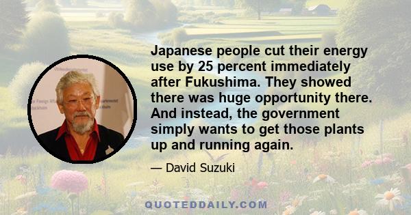 Japanese people cut their energy use by 25 percent immediately after Fukushima. They showed there was huge opportunity there. And instead, the government simply wants to get those plants up and running again.