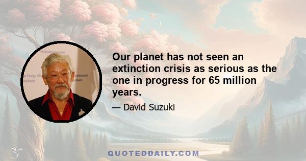 Our planet has not seen an extinction crisis as serious as the one in progress for 65 million years.