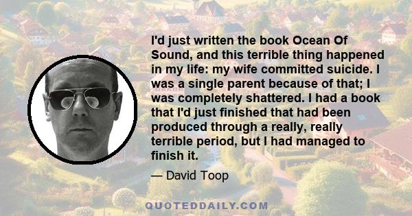 I'd just written the book Ocean Of Sound, and this terrible thing happened in my life: my wife committed suicide. I was a single parent because of that; I was completely shattered. I had a book that I'd just finished