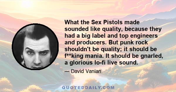 What the Sex Pistols made sounded like quality, because they had a big label and top engineers and producers. But punk rock shouldn't be quality; it should be f**king mania. It should be gnarled, a glorious lo-fi live