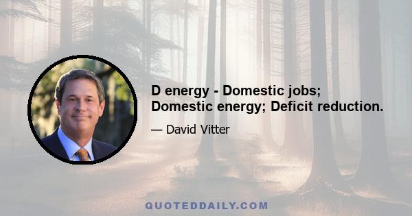 D energy - Domestic jobs; Domestic energy; Deficit reduction.