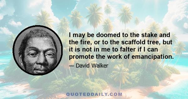 I may be doomed to the stake and the fire, or to the scaffold tree, but it is not in me to falter if I can promote the work of emancipation.