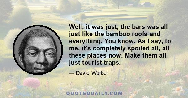 Well, it was just, the bars was all just like the bamboo roofs and everything. You know. As I say, to me, it's completely spoiled all, all these places now. Make them all just tourist traps.