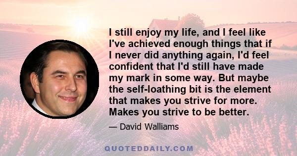 I still enjoy my life, and I feel like I've achieved enough things that if I never did anything again, I'd feel confident that I'd still have made my mark in some way. But maybe the self-loathing bit is the element that 