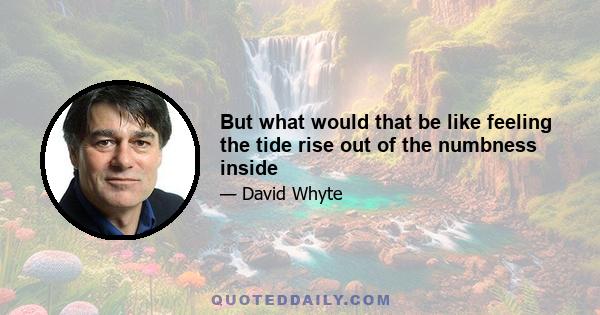 But what would that be like feeling the tide rise out of the numbness inside