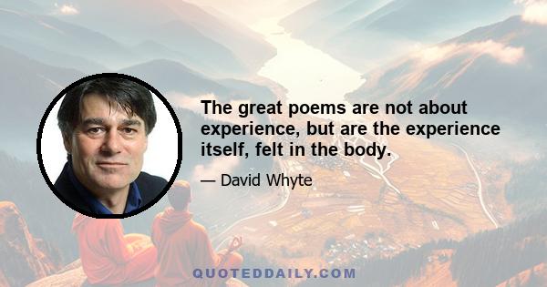 The great poems are not about experience, but are the experience itself, felt in the body.