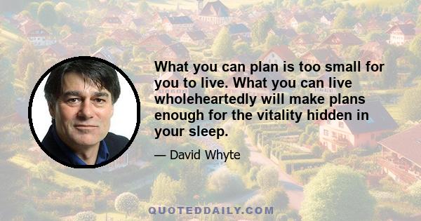 What you can plan is too small for you to live. What you can live wholeheartedly will make plans enough for the vitality hidden in your sleep.