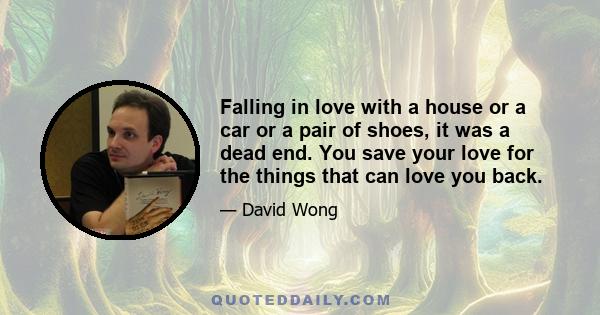 Falling in love with a house or a car or a pair of shoes, it was a dead end. You save your love for the things that can love you back.