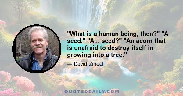 What is a human being, then? A seed. A... seed? An acorn that is unafraid to destroy itself in growing into a tree.