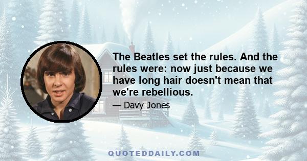 The Beatles set the rules. And the rules were: now just because we have long hair doesn't mean that we're rebellious.