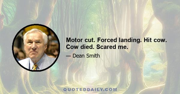 Motor cut. Forced landing. Hit cow. Cow died. Scared me.