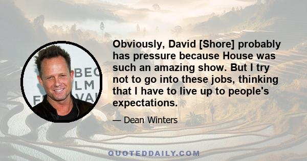 Obviously, David [Shore] probably has pressure because House was such an amazing show. But I try not to go into these jobs, thinking that I have to live up to people's expectations.