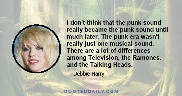 I don't think that the punk sound really became the punk sound until much later. The punk era wasn't really just one musical sound. There are a lot of differences among Television, the Ramones, and the Talking Heads.