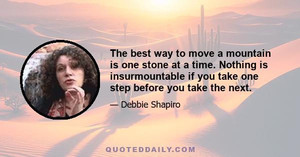 The best way to move a mountain is one stone at a time. Nothing is insurmountable if you take one step before you take the next.