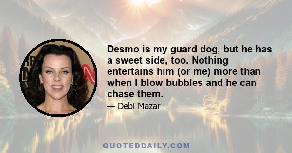 Desmo is my guard dog, but he has a sweet side, too. Nothing entertains him (or me) more than when I blow bubbles and he can chase them.