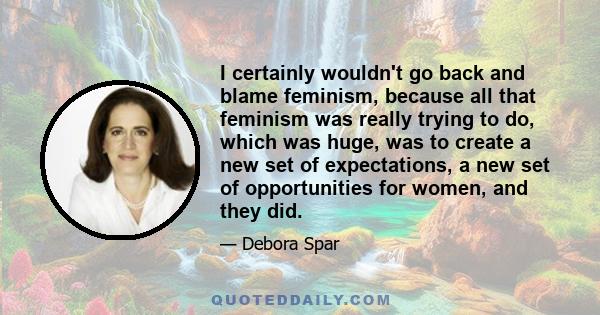 I certainly wouldn't go back and blame feminism, because all that feminism was really trying to do, which was huge, was to create a new set of expectations, a new set of opportunities for women, and they did.