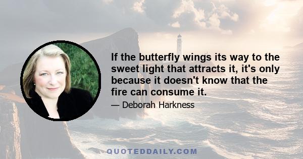 If the butterfly wings its way to the sweet light that attracts it, it's only because it doesn't know that the fire can consume it.