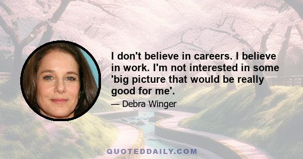 I don't believe in careers. I believe in work. I'm not interested in some 'big picture that would be really good for me'.