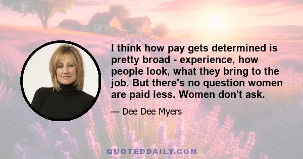 I think how pay gets determined is pretty broad - experience, how people look, what they bring to the job. But there's no question women are paid less. Women don't ask.