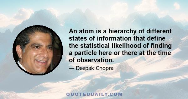 An atom is a hierarchy of different states of information that define the statistical likelihood of finding a particle here or there at the time of observation.