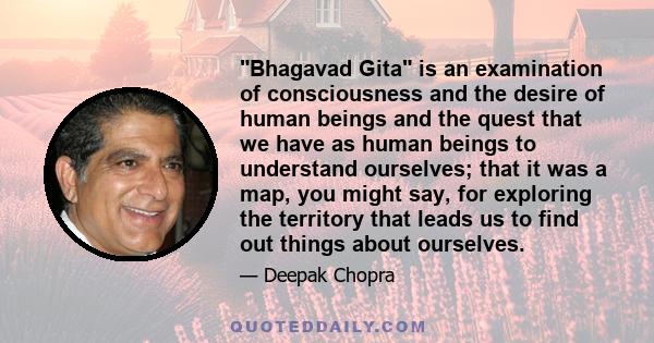 Bhagavad Gita is an examination of consciousness and the desire of human beings and the quest that we have as human beings to understand ourselves; that it was a map, you might say, for exploring the territory that