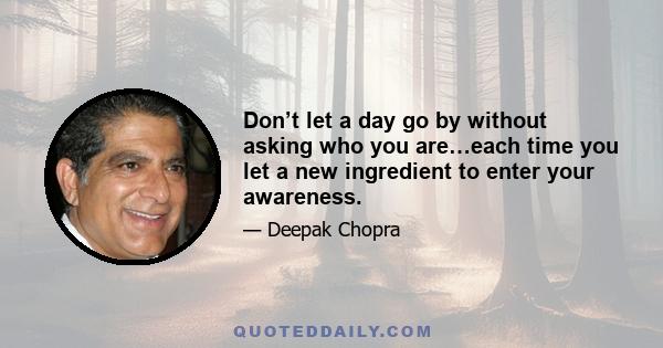 Don’t let a day go by without asking who you are…each time you let a new ingredient to enter your awareness.