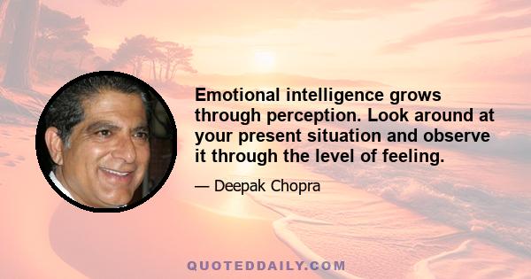 Emotional intelligence grows through perception. Look around at your present situation and observe it through the level of feeling.