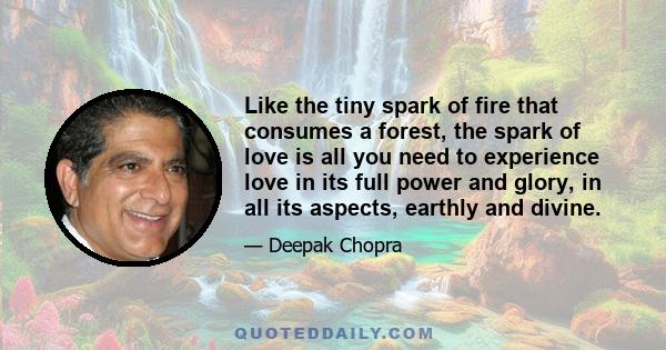 Like the tiny spark of fire that consumes a forest, the spark of love is all you need to experience love in its full power and glory, in all its aspects, earthly and divine.