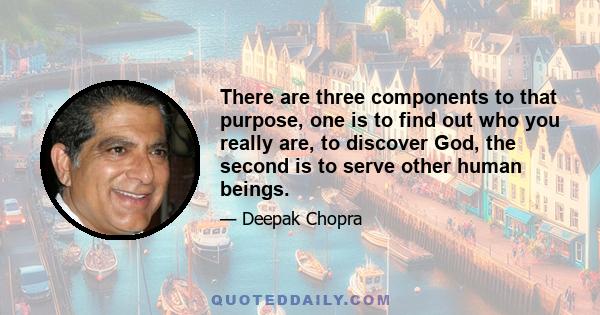 There are three components to that purpose, one is to find out who you really are, to discover God, the second is to serve other human beings.