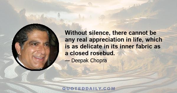 Without silence, there cannot be any real appreciation in life, which is as delicate in its inner fabric as a closed rosebud.