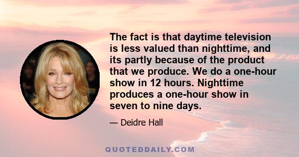 The fact is that daytime television is less valued than nighttime, and its partly because of the product that we produce. We do a one-hour show in 12 hours. Nighttime produces a one-hour show in seven to nine days.