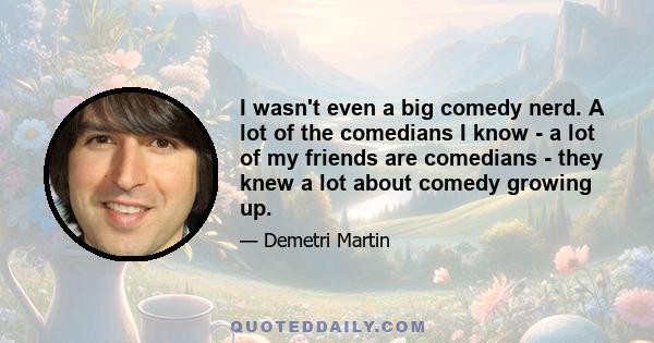 I wasn't even a big comedy nerd. A lot of the comedians I know - a lot of my friends are comedians - they knew a lot about comedy growing up.