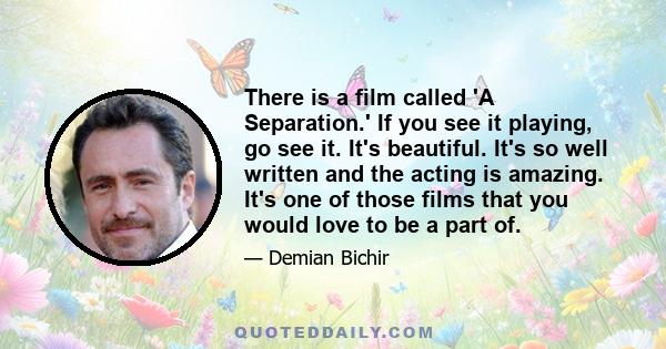 There is a film called 'A Separation.' If you see it playing, go see it. It's beautiful. It's so well written and the acting is amazing. It's one of those films that you would love to be a part of.