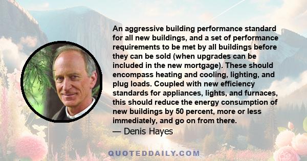 An aggressive building performance standard for all new buildings, and a set of performance requirements to be met by all buildings before they can be sold (when upgrades can be included in the new mortgage). These