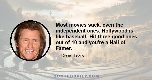 Most movies suck, even the independent ones. Hollywood is like baseball: Hit three good ones out of 10 and you're a Hall of Famer.