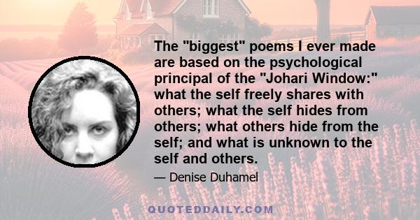 The biggest poems I ever made are based on the psychological principal of the Johari Window: what the self freely shares with others; what the self hides from others; what others hide from the self; and what is unknown